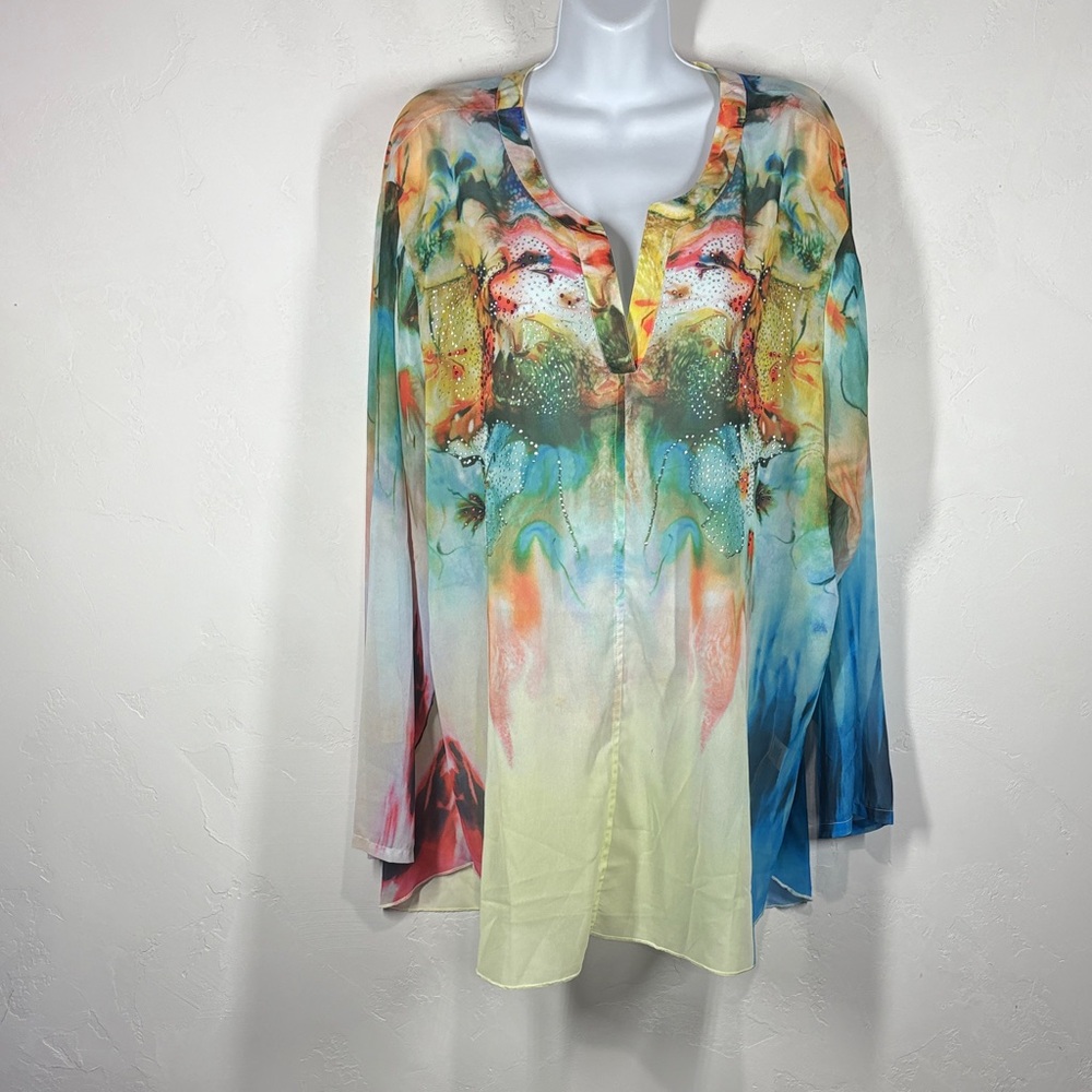 The Pyramid Collection Colorful Abstract Blouse size 1X